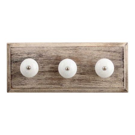 White Turquoise Crackle Ceramic Wooden Hooks